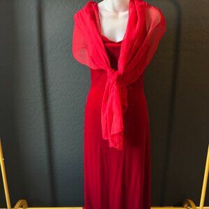 Zum Zum by Niki Livas Red Vintage Velvet Dress/Gown with Short Chiffon Train